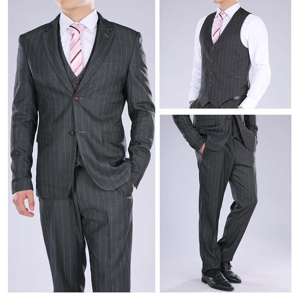 YFFUSHI Three Piece Suit Stripe Design Suit Titanium Silver