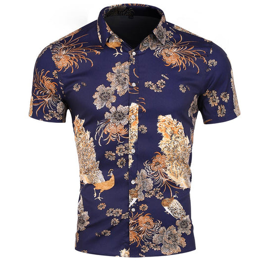 YFFUSHI Mens Printed Floral Casual Shirt MidnightBlue