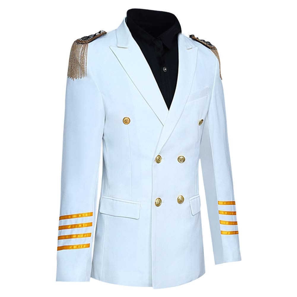 YFFUSHI Mens 2 Piece Suit Slim Fit Pilot Captain Uniform Blazer and Pants White