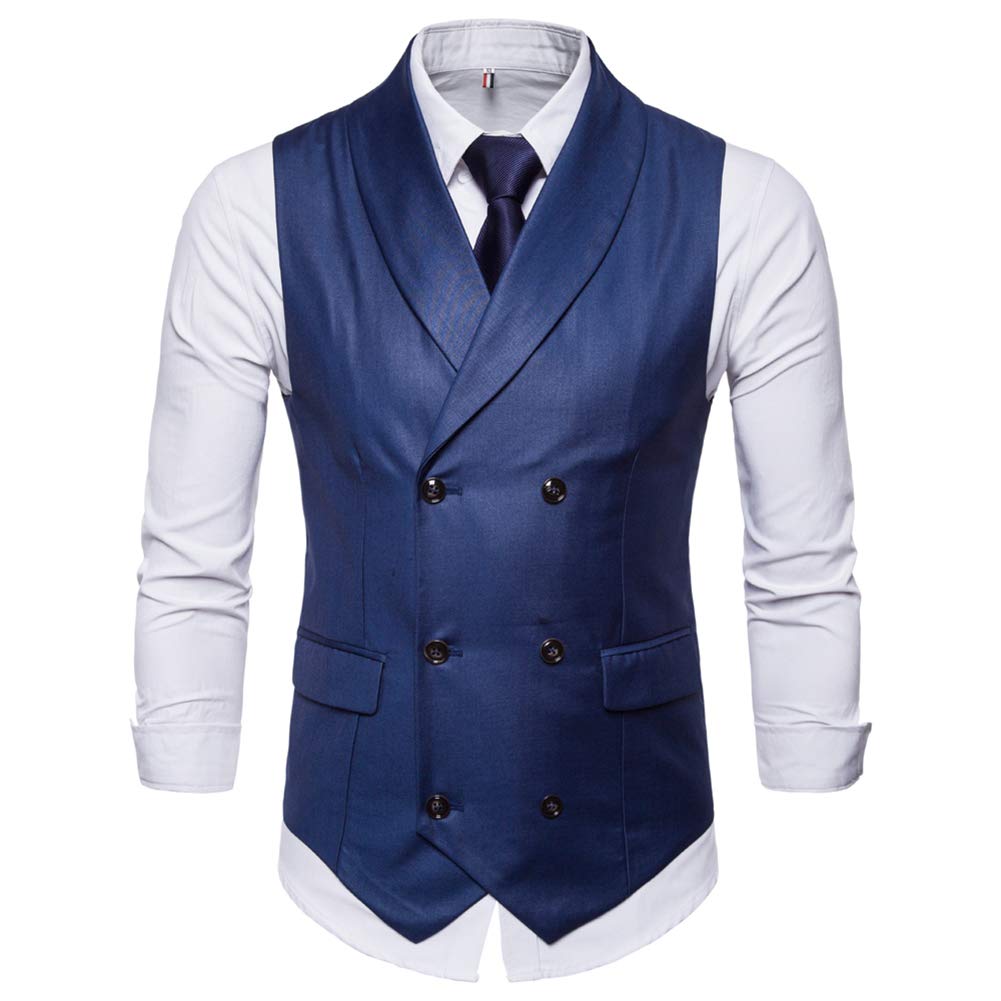 YFFUSHI Mens Turn Down Collar Premium Button Down Vest Waistcoat Blue