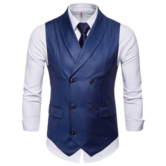 YFFUSHI Mens Turn Down Collar Premium Button Down Vest Waistcoat Blue