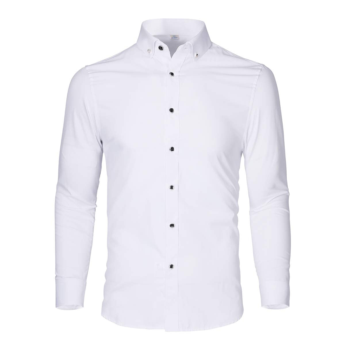 YFFUSHI Mens Shirt Pure Color Long Sleeve Button Down Shirt White