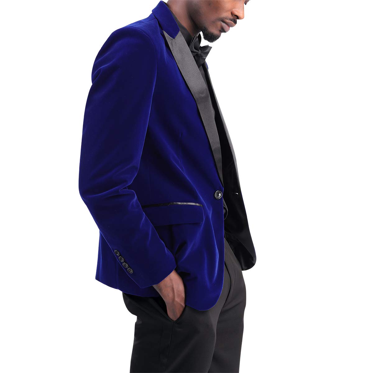 YFFUSHI Mens Dress Suit Blazer 1 Button Peaked Lapel Tuxedo Blue