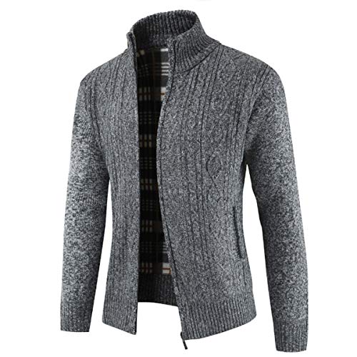 Mens Knitted Cardigan Thick Sweater Full Zip Stand Collar Warm Jumper Fleece Lined Winter Coat