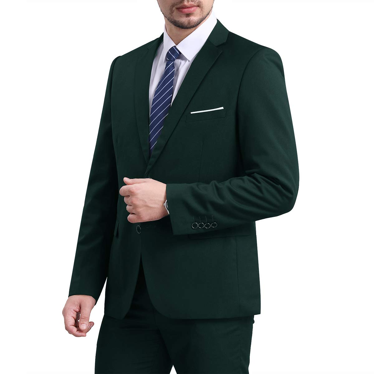 YFFUSHI Mens Slim Fit Blazer Two-Button Casual Suit Jacket Dark Green