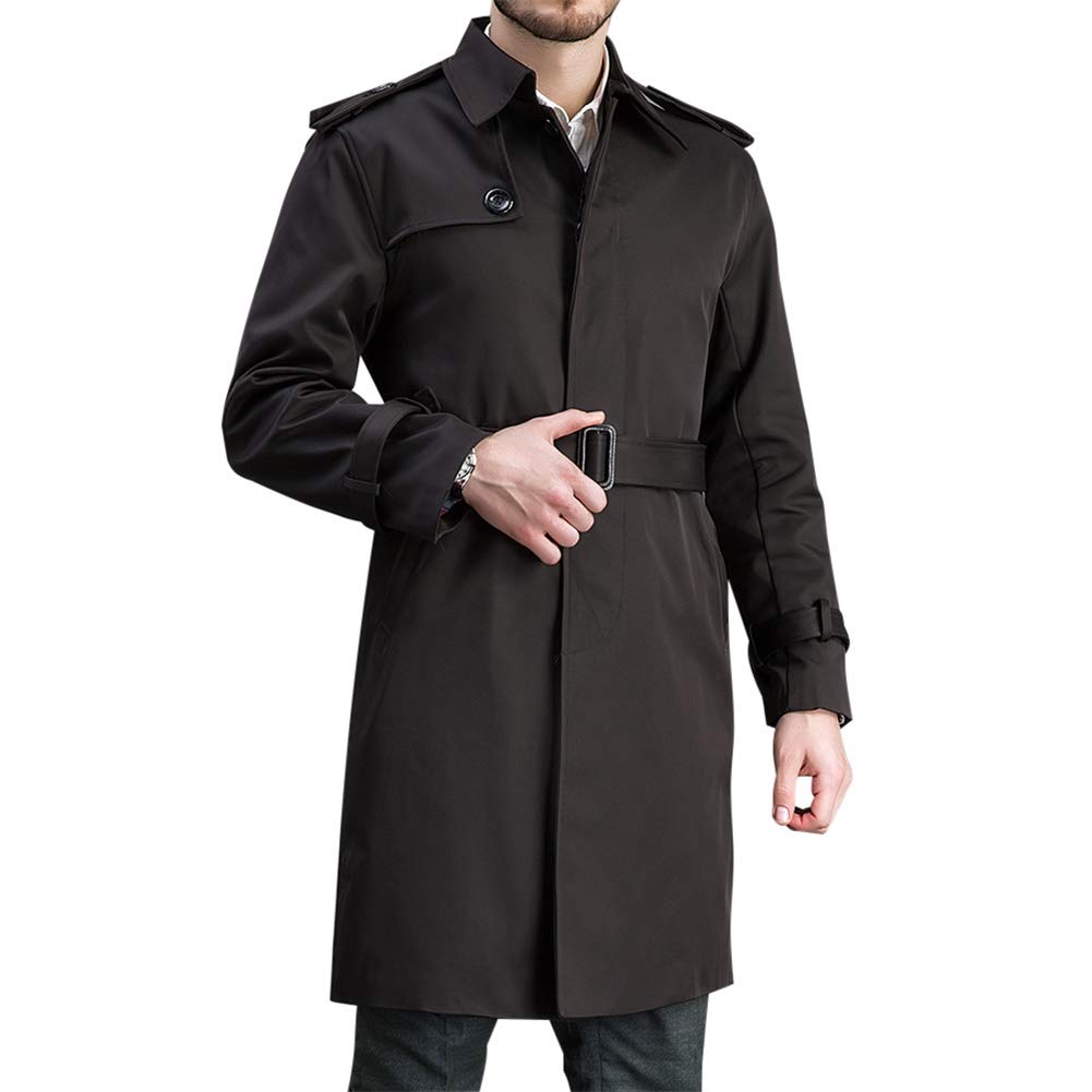 YFFUSHI Men's Classic Fit Trench Coat Long Double Breasted Overcoat Outerwear Pea Coat Black 2