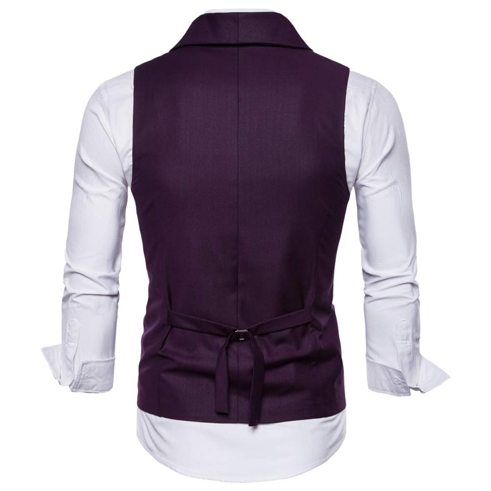 YFFUSHI Mens Slim Fit Turn Down Collar Premium Vest Waistcoat Wine Red