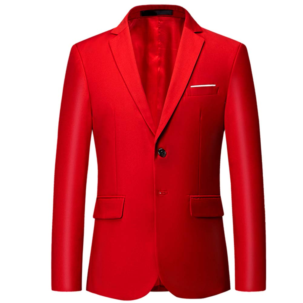 YFFUSHI Mens Slim Fit Blazer Two-Button Casual Suit Jacket Red