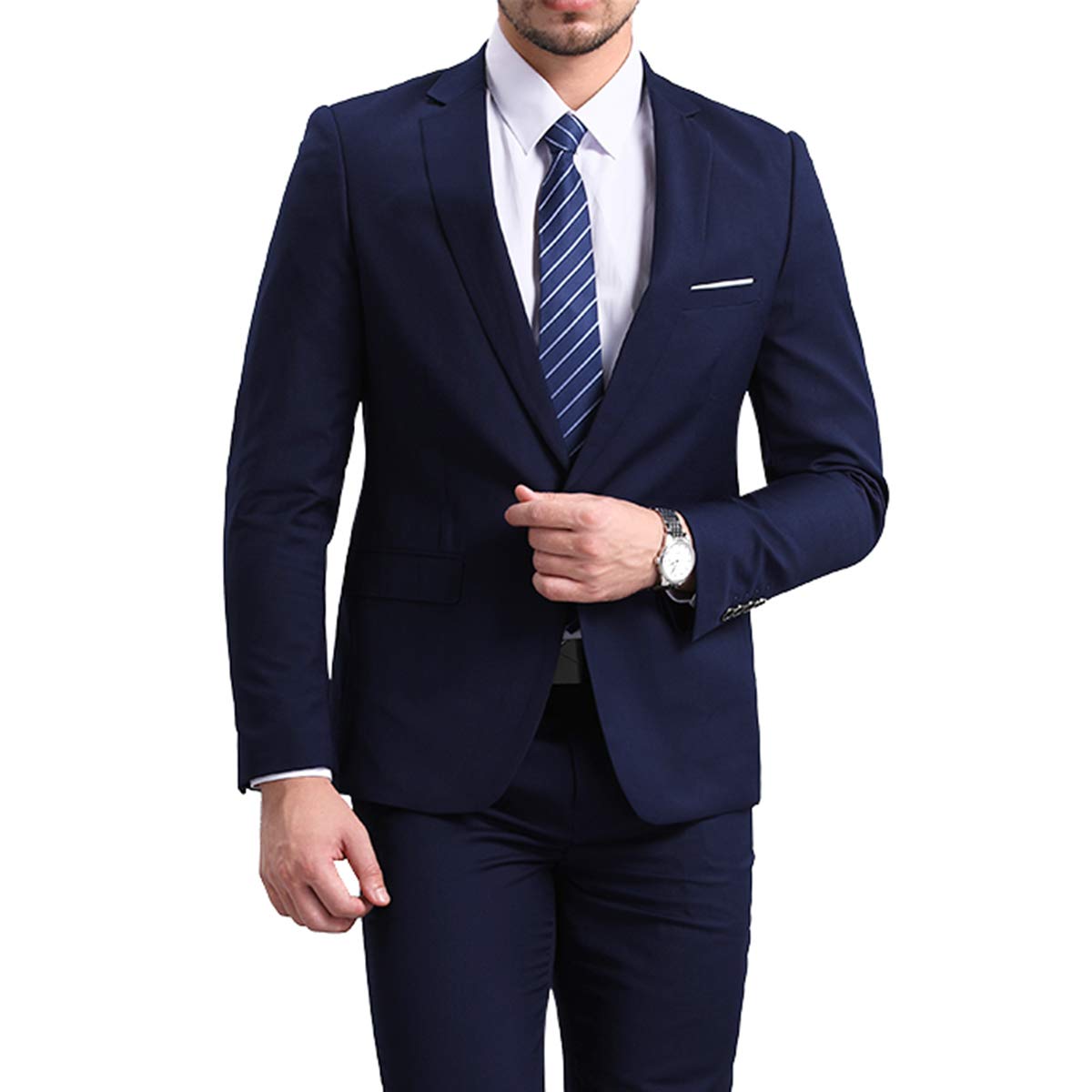 Mens Navy Slim Fit One Button Blazer