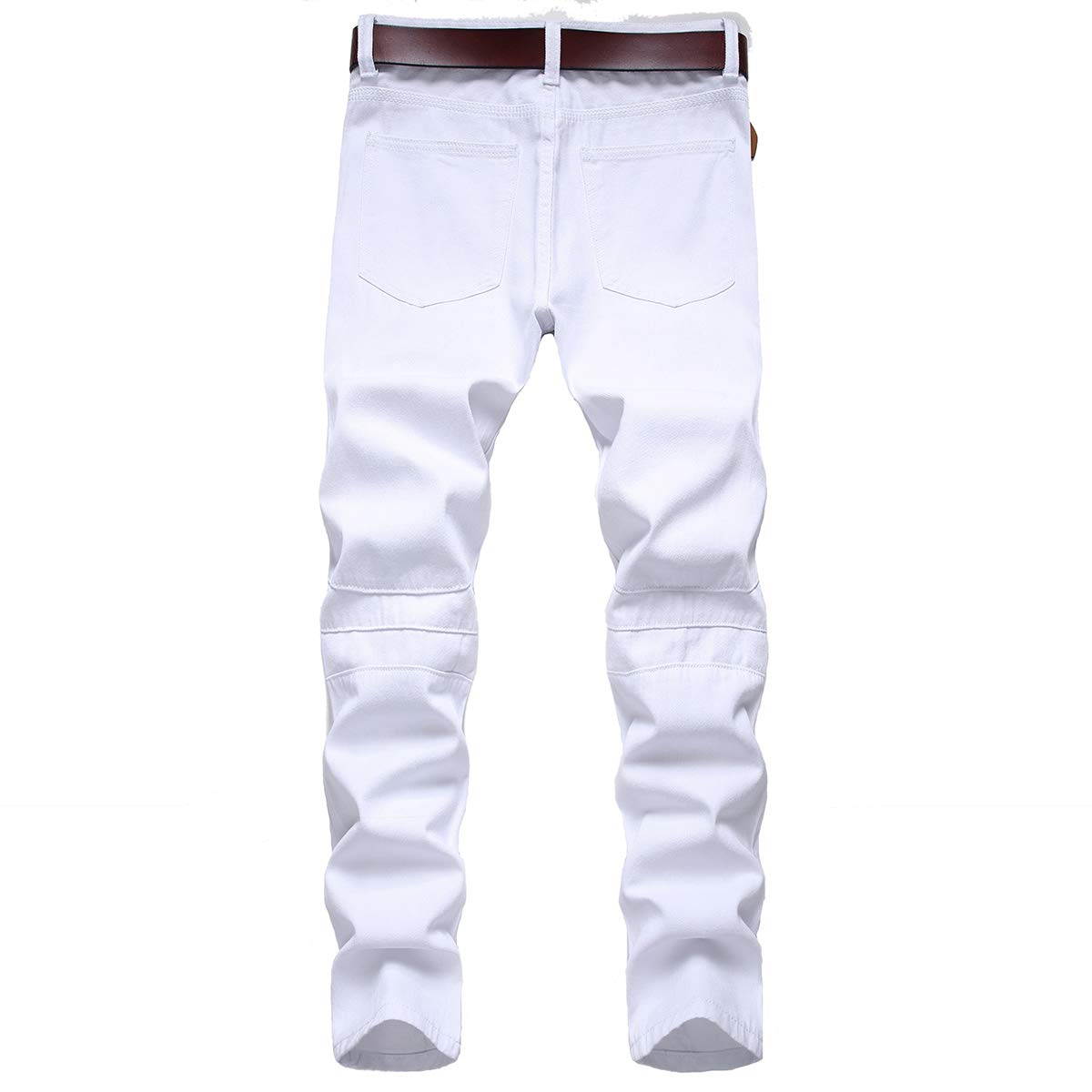 YFFUSHI Mens Skinny Straight Fit Distressed Holes Comfy Denim Jeans Pants White