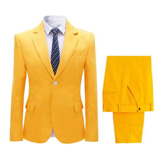 YFFUSHI Men's 2 Piece Suit One Button Closure Solid Color Suit Set Yellow