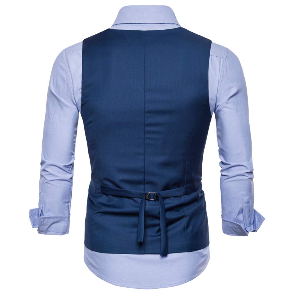 YFFUSHI Mens Slim Fit Formal Premium Button Down Vest Waistcoat Blue