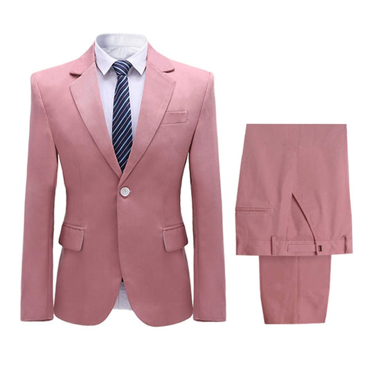 YFFUSHI Men's 2 Piece Suit One Button Closure Solid Color Suit Set Light Pink