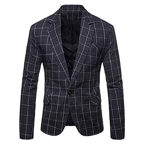 YFFUSHI Mens Plaids Slim Fit One Button Casual Daily Suit Jacket Sport Coat Gray