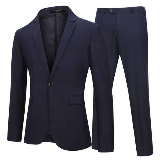 YFFUSHI Mens 2 Piece Suits One Button Formal Slim Fit Solid Color Wedding Tuxedo Navy