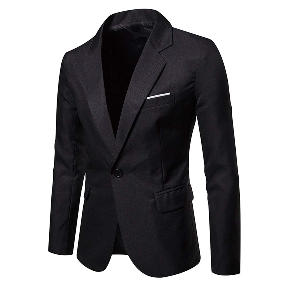 YFFUSHI Mens Suit Jacket 1 Button Notched Lapel Sport Coat Business Daily Blazer Black