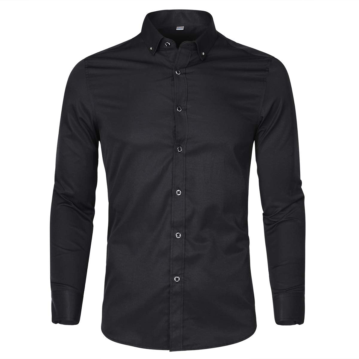 YFFUSHI Mens Shirt Pure Color Long Sleeve Button Down Shirt Black