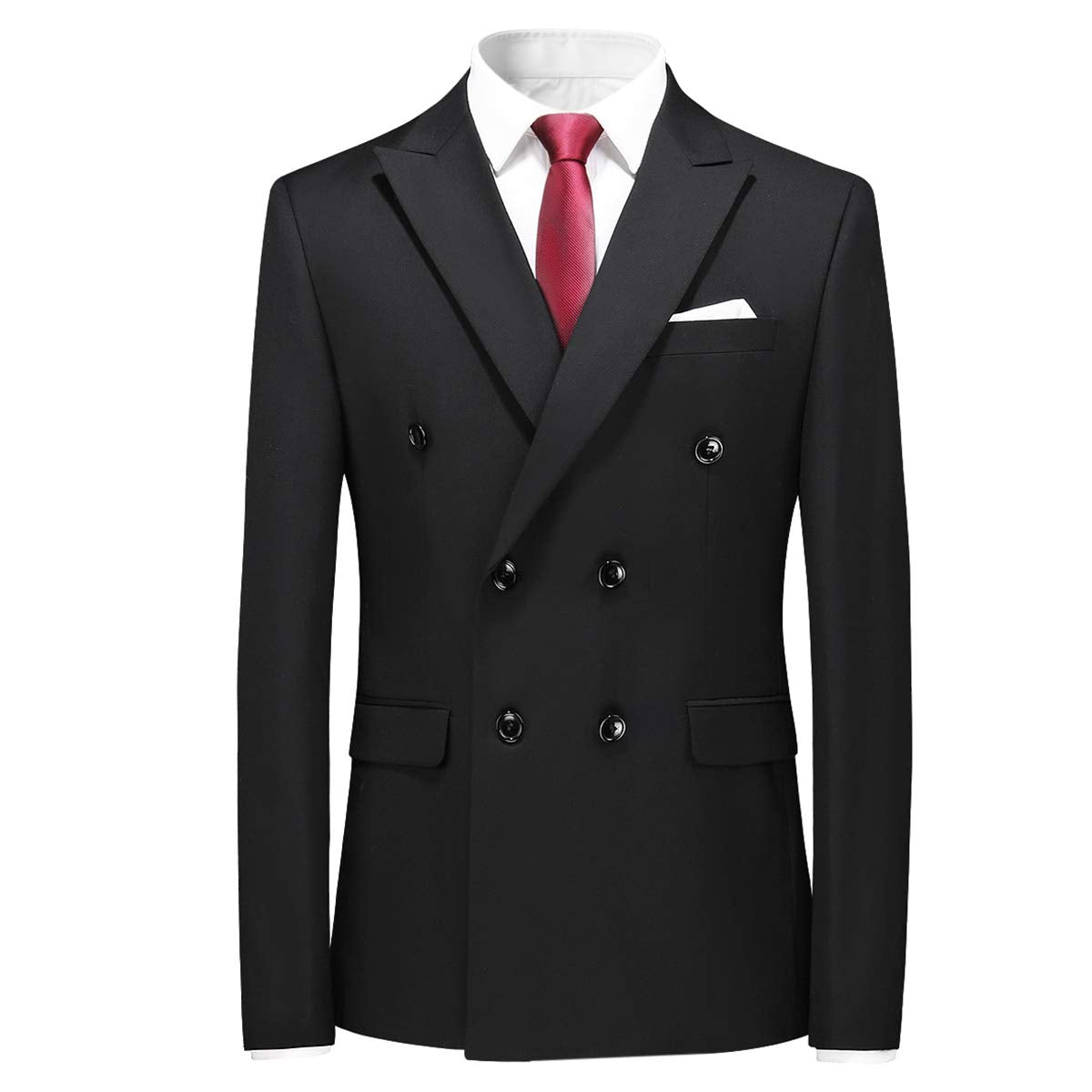 YFFUSHI Mens 2 Piece Dress Suits Double Breasted Solid Formal Casual Tuxedo Trousers Set Black