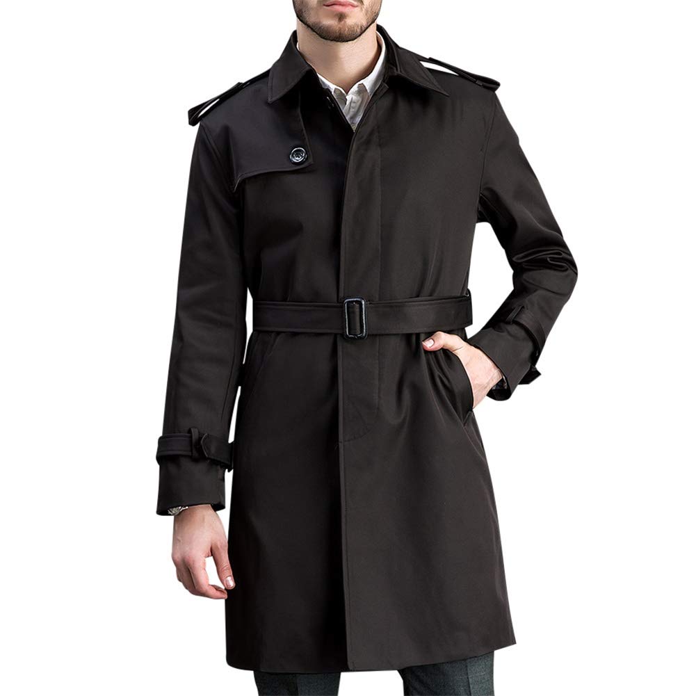 YFFUSHI Men's Classic Fit Trench Coat Long Double Breasted Overcoat Outerwear Pea Coat Black 2