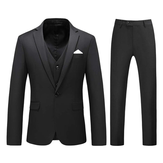 YFFUSHI Mens 3 Piece Dress Suit 1 Button Formal Casual Tux Vest Trousers Black