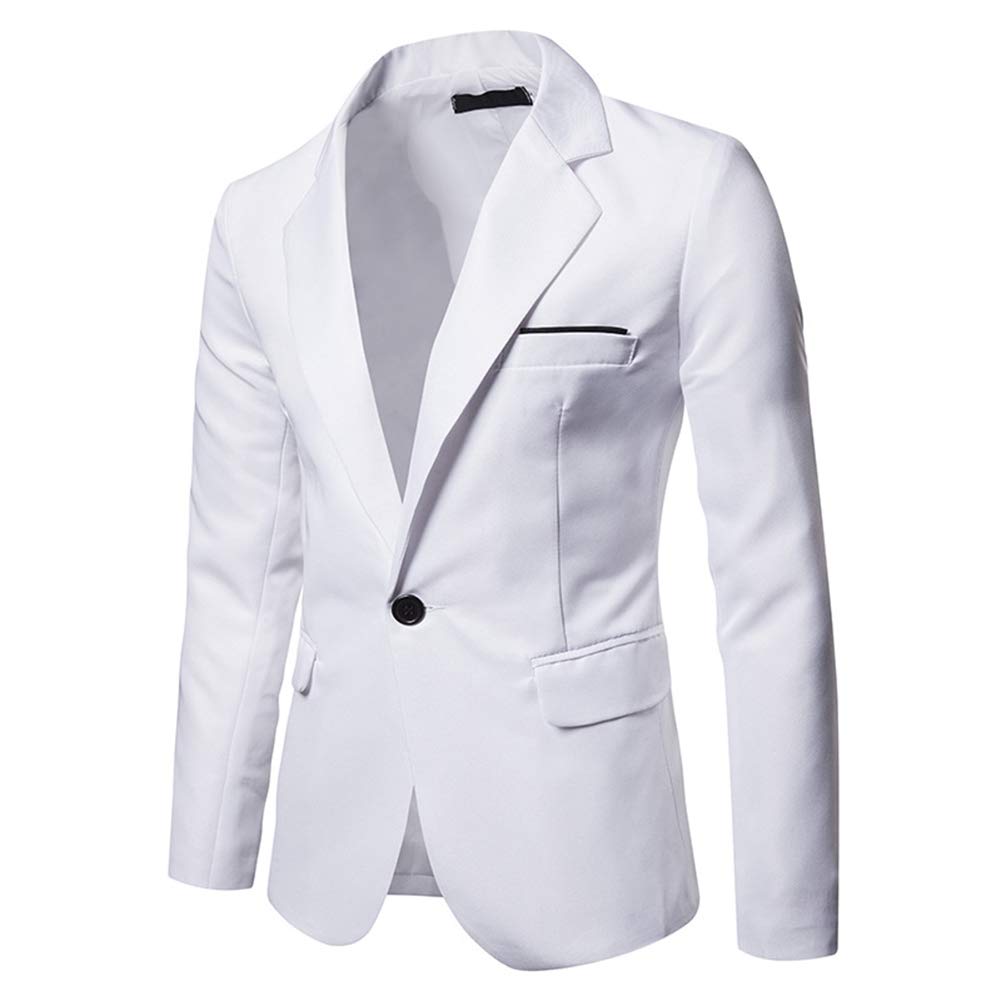 YFFUSHI Mens Suit Jacket 1 Button Notched Lapel Sport Coat Business Daily Blazer White