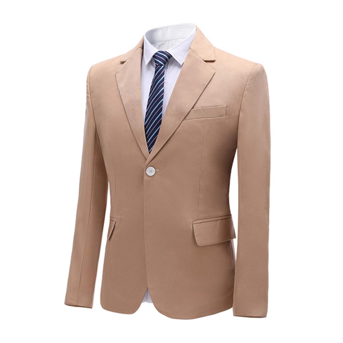 YFFUSHI Men's 2 Piece Suit One Button Closure Solid Color Suit Set Light Coffee