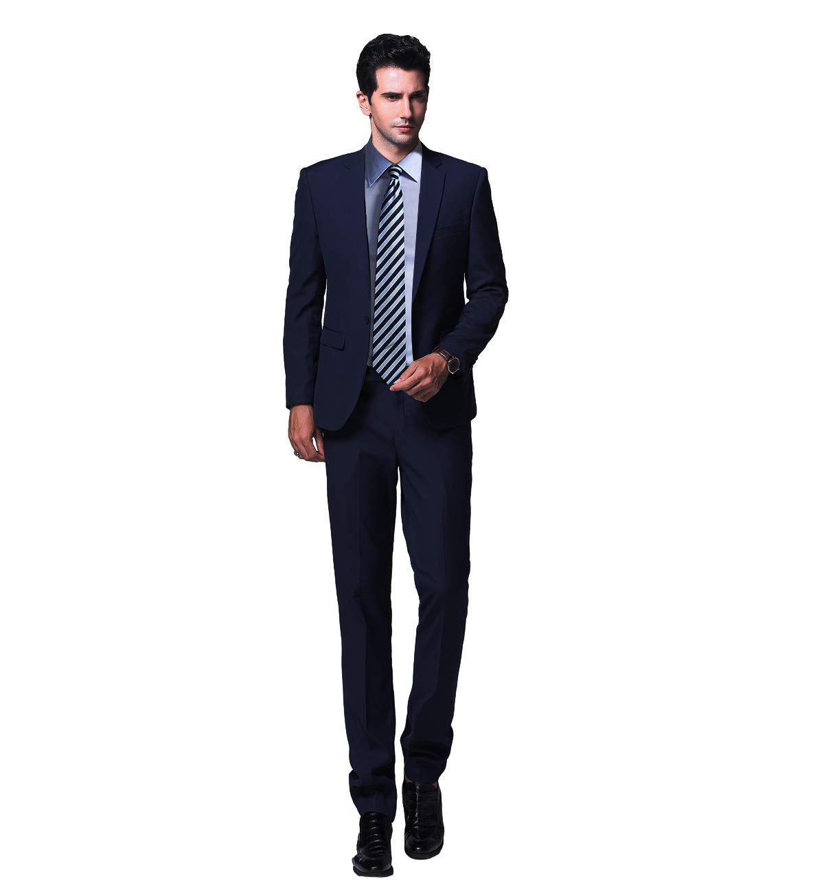 YFFUSHI Mens 2 Piece Suits One Button Formal Slim Fit Solid Color Wedding Tuxedo Navy