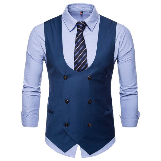 YFFUSHI Mens Slim Fit Formal Premium Button Down Vest Waistcoat Blue