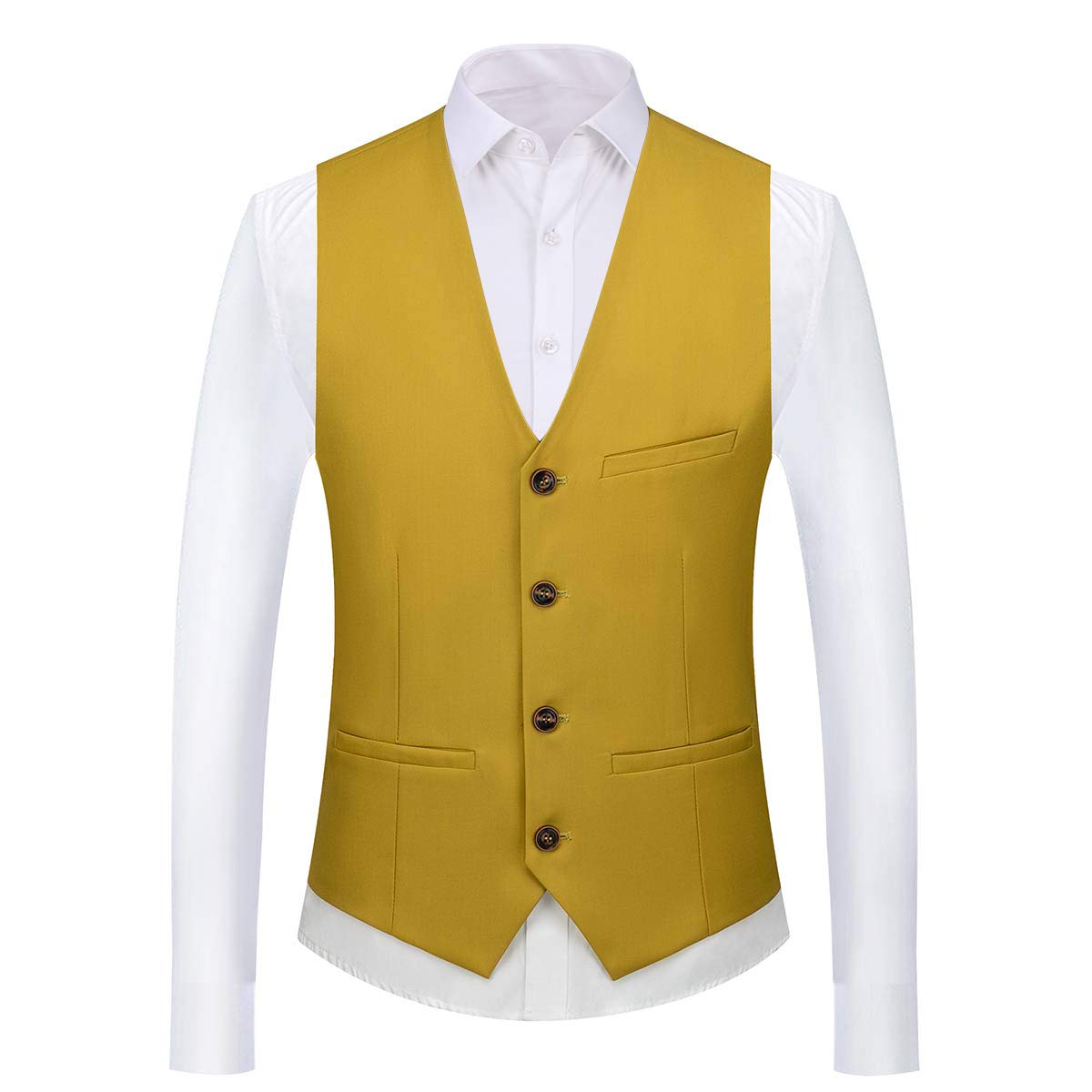 YFFUSHI Mens 3 Piece Suits Slim Fit 2 Buttons Business Wedding Formal Yellow