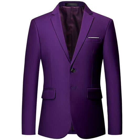 YFFUSHI Mens Slim Fit Blazer Two-Button Casual Suit Jacket Purple