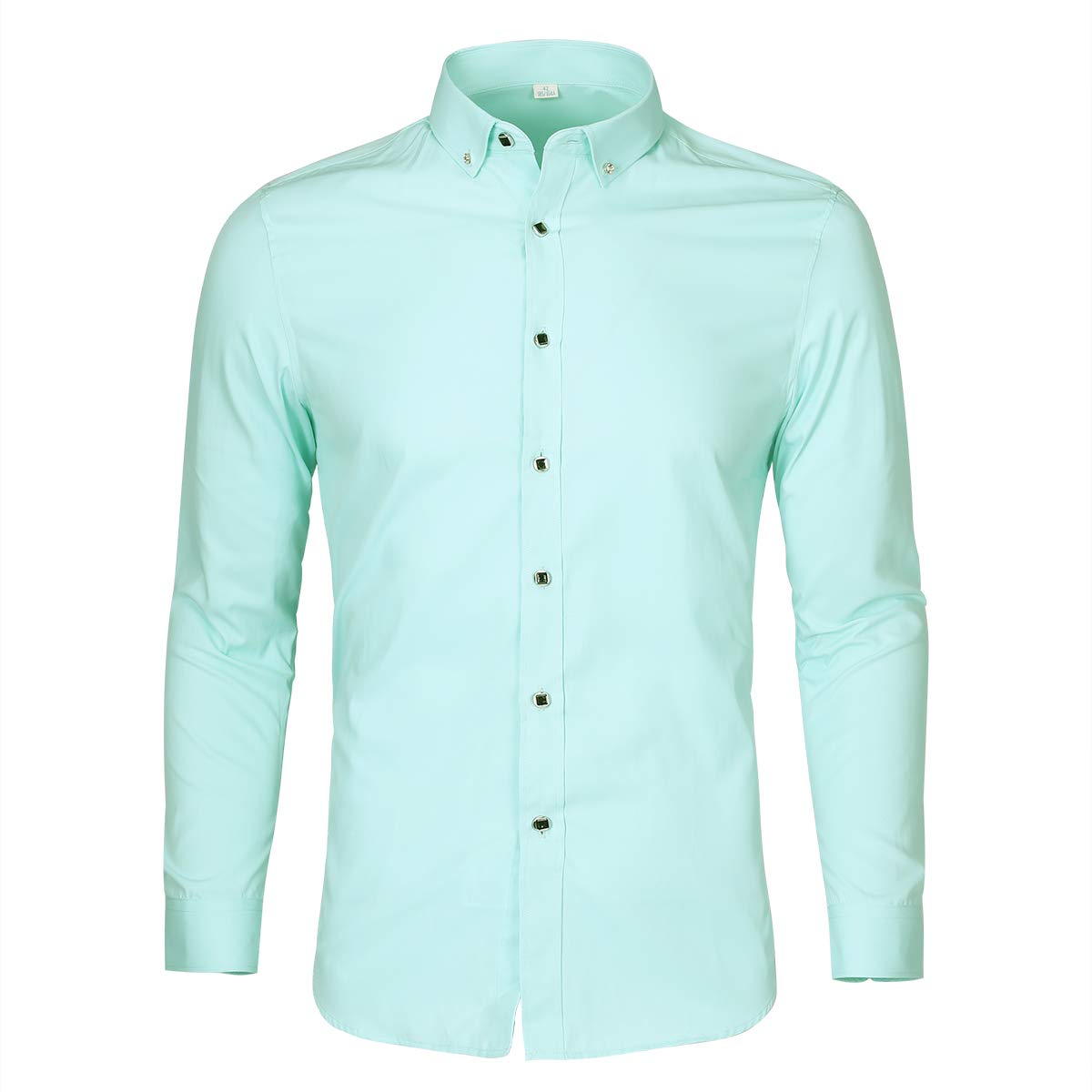 YFFUSHI Mens Shirt Pure Color Long Sleeve Button Down Shirt Green