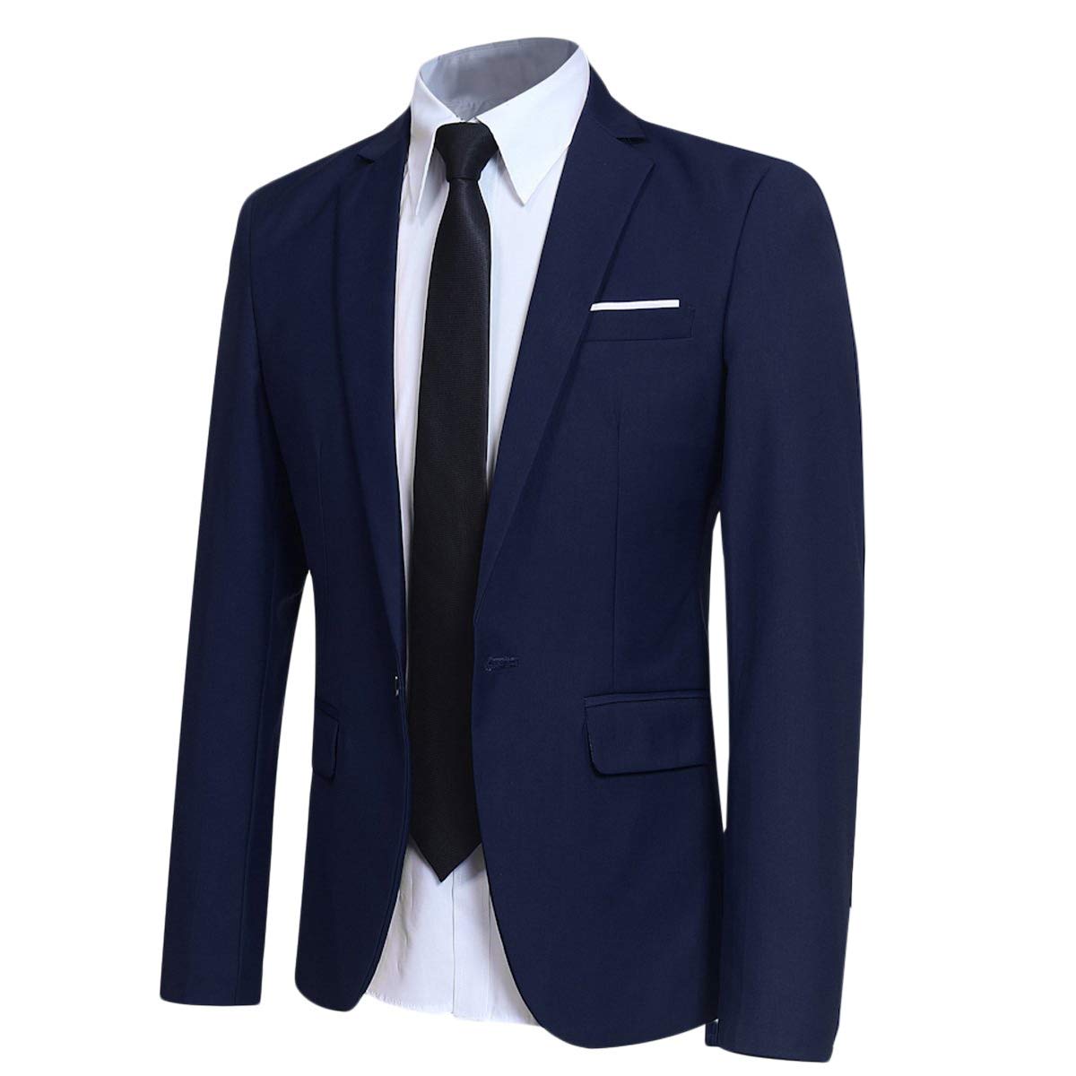 Mens Navy Slim Fit One Button Blazer