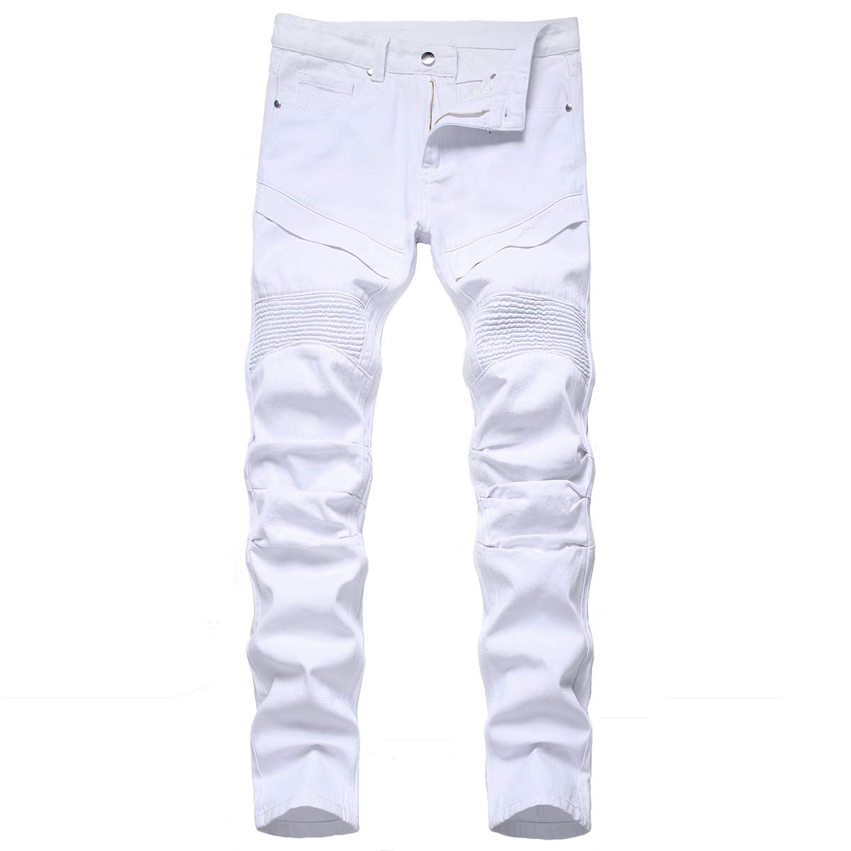 YFFUSHI Mens Skinny Straight Fit Distressed Holes Comfy Denim Jeans Pants White