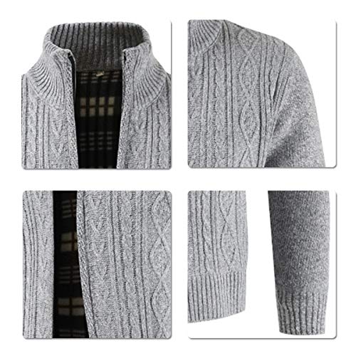 Mens Knitted Cardigan Thick Sweater Full Zip Wool Stand Collar Cardigans Coat Fleece Lined Long Sleeve Cardigan