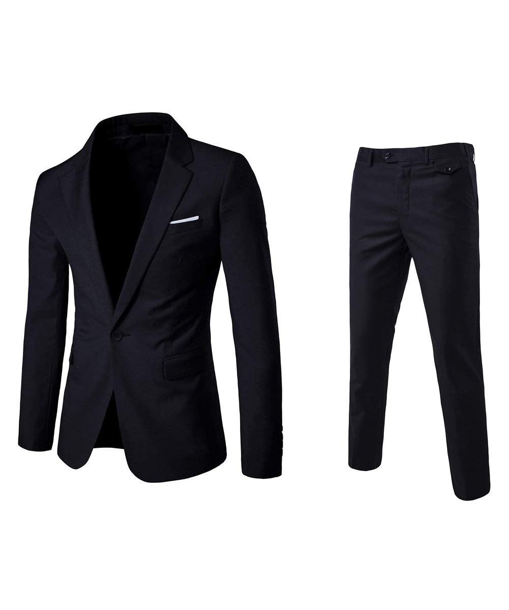 Mens Black 2 Piece Slim Fit One Button Suits