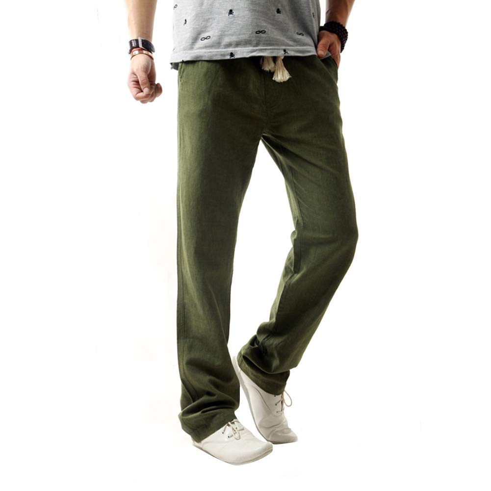 YFFUSHI Mens Casual Drawstrintg Pants Line Lightweight Loose Fit Green