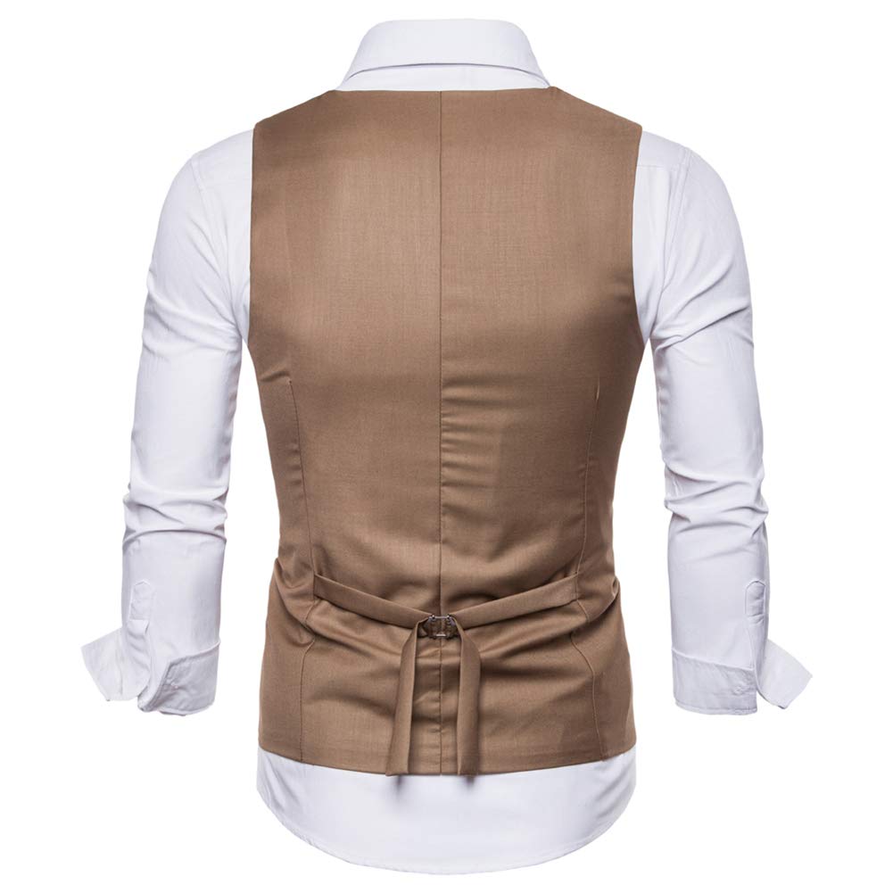 YFFUSHI Mens Slim Fit Formal Premium Button Down Vest Waistcoat Camel