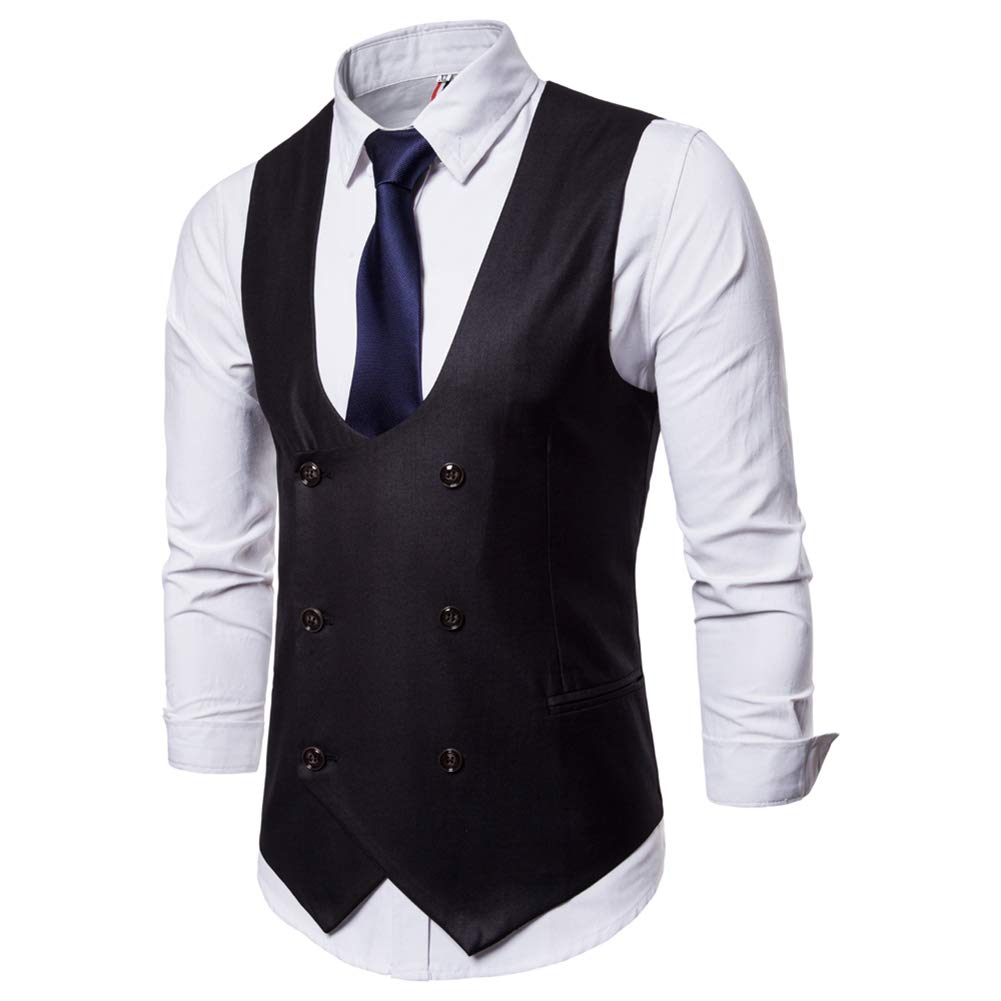 YFFUSHI Mens Slim Fit Formal Premium Button Down Vest Waistcoat Black 1