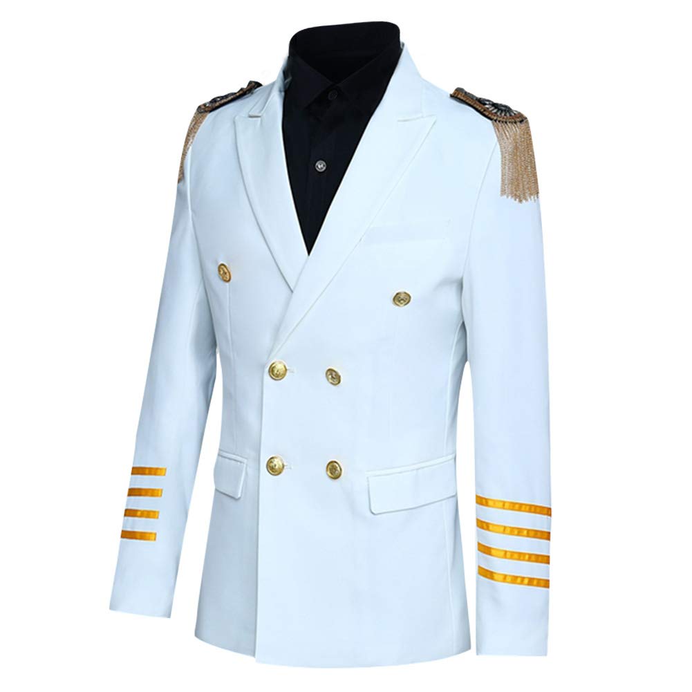 YFFUSHI Mens 2 Piece Suit Slim Fit Pilot Captain Uniform Blazer and Pants White