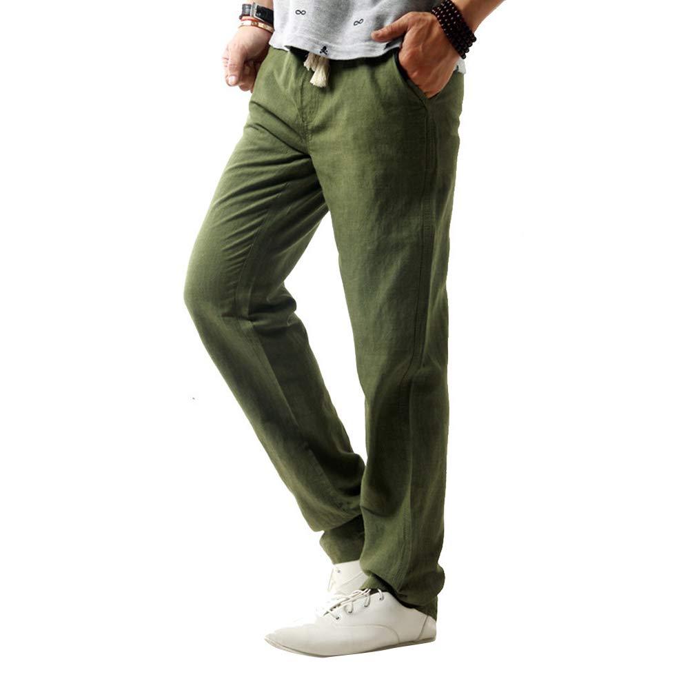 YFFUSHI Mens Casual Drawstrintg Pants Line Lightweight Loose Fit Green