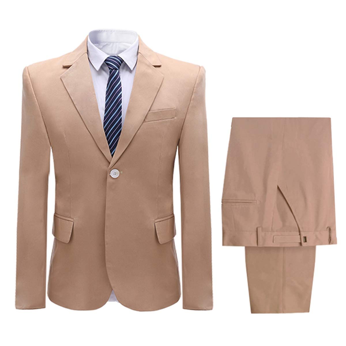 YFFUSHI Men's 2 Piece Suit One Button Closure Solid Color Suit Set Light Coffee