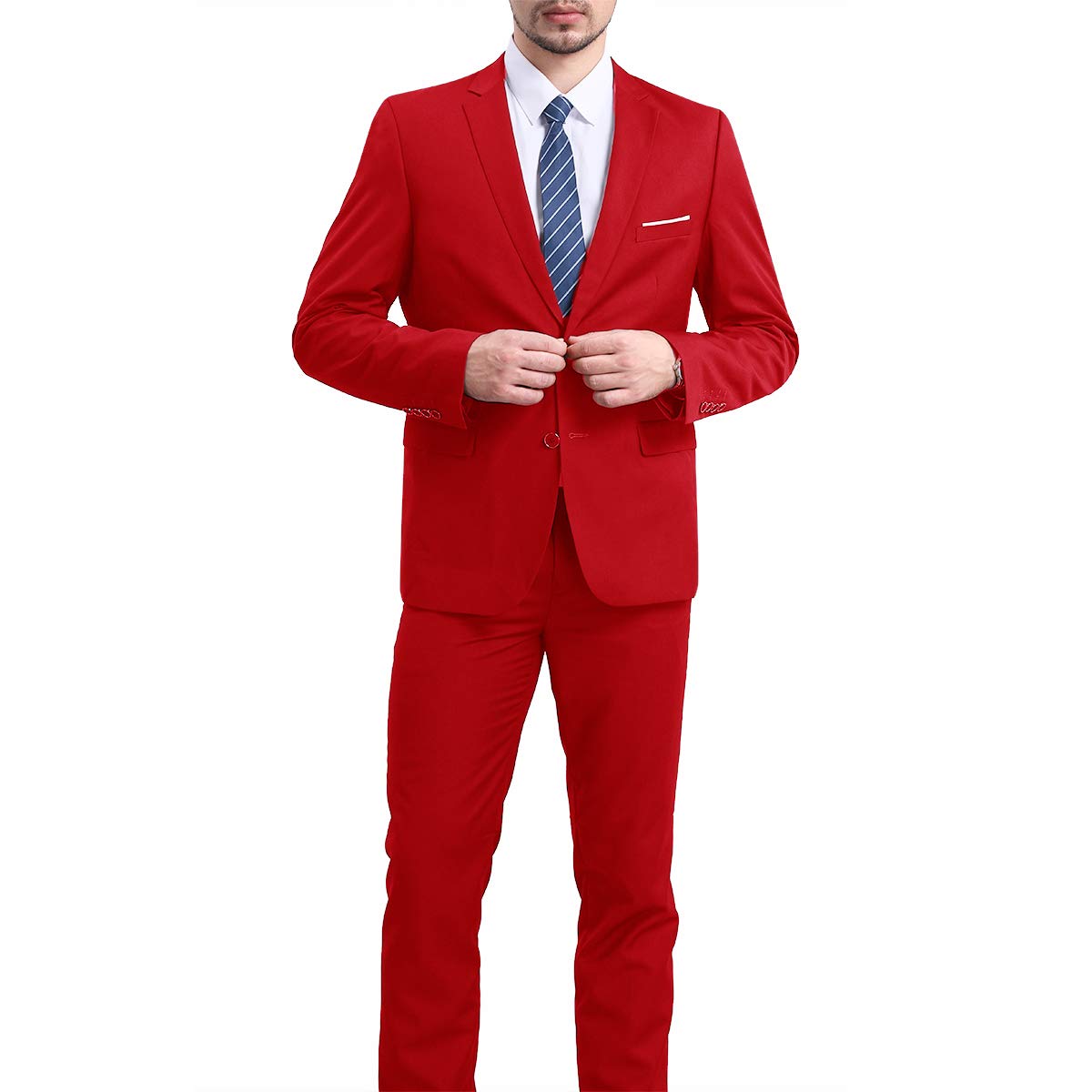 YFFUSHI Men's 2 Piece Suit Solid Two-Button Casual Elegant Tuxedo Red