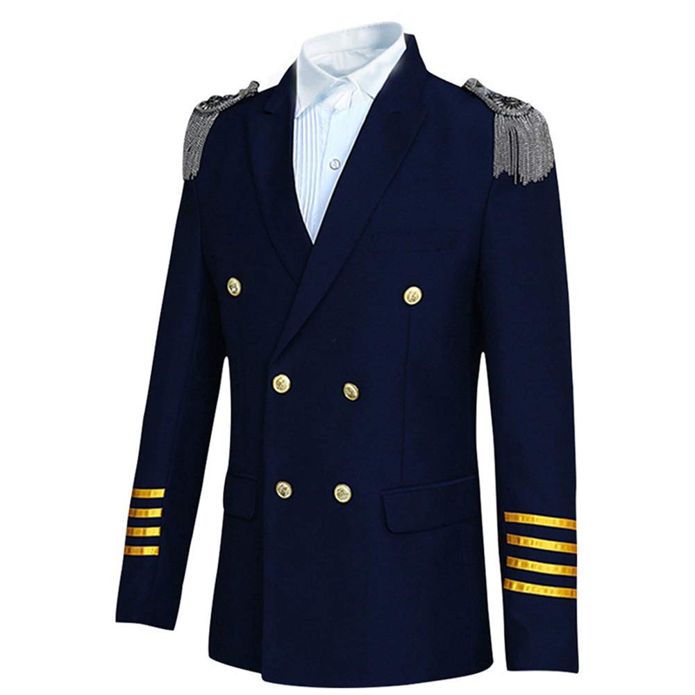 YFFUSHI Mens 2 Piece Suit Slim Fit Pilot Captain Uniform Blazer and Pants Navy