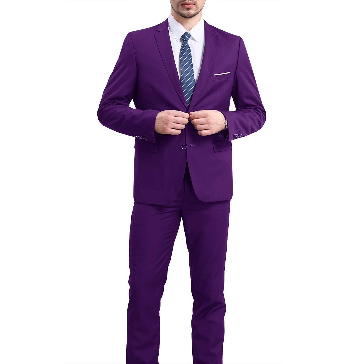 YFFUSHI Men's 2 Piece Suit Solid Two-Button Casual Elegant Tuxedo Purple