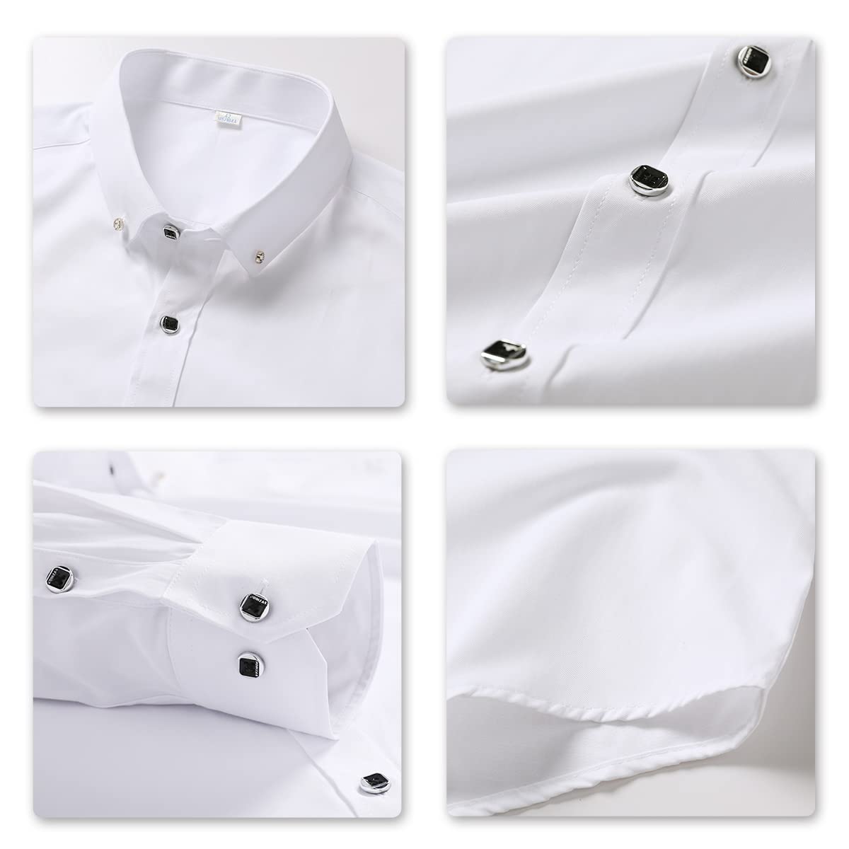 YFFUSHI Mens Shirt Pure Color Long Sleeve Button Down Shirt White