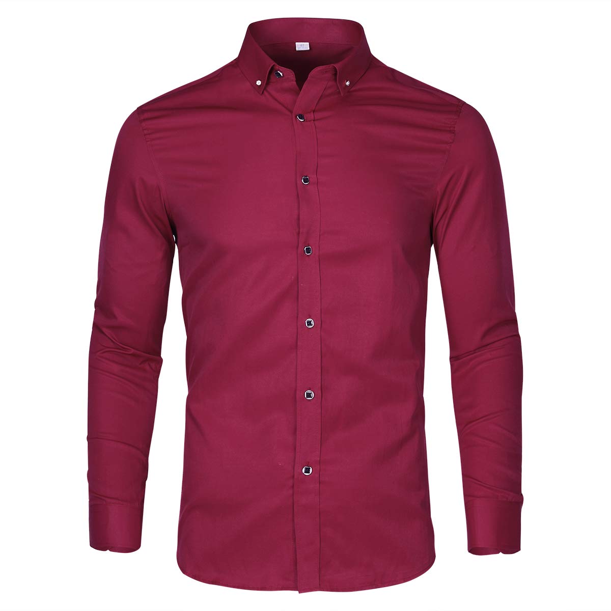 YFFUSHI Mens Shirt Pure Color Long Sleeve Button Down Shirt Wine Red