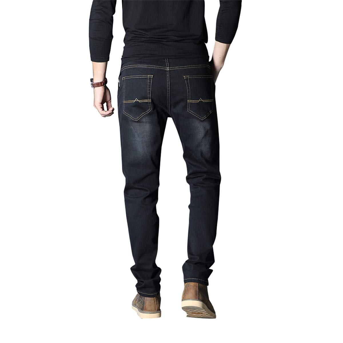 YFFUSHI Mens Regular Fit Stretch Jeans Cotton Comfort Flex Classic Straight Fit Denim Jeans Black