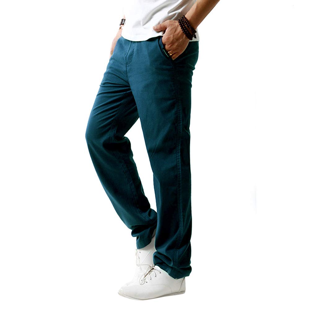 YFFUSHI Mens Casual Drawstrintg Pants Line Lightweight Loose Fit Blue