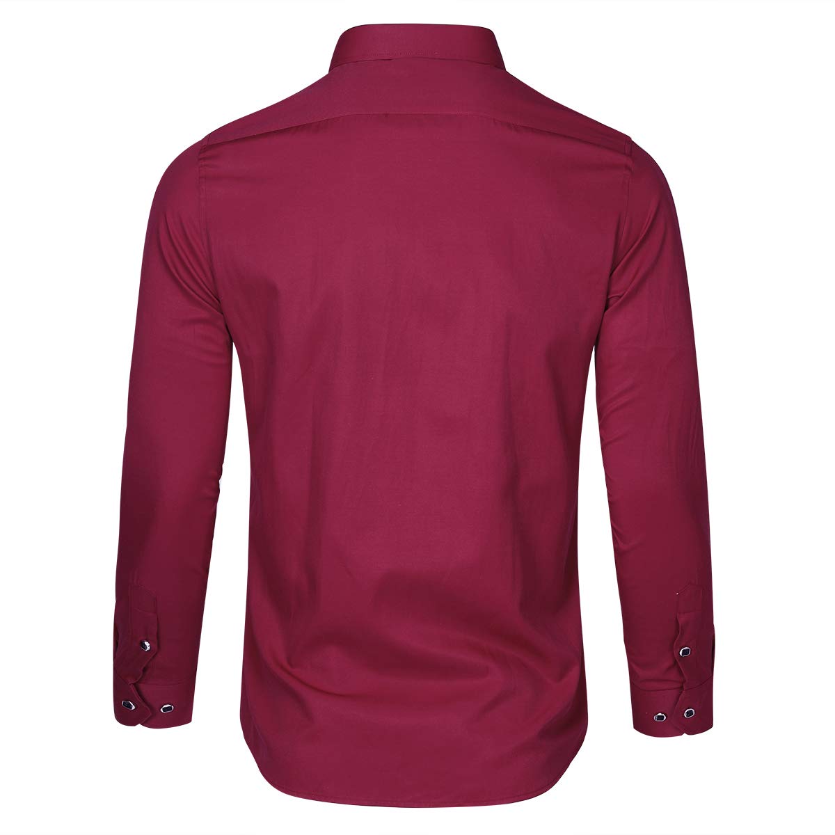 YFFUSHI Mens Shirt Pure Color Long Sleeve Button Down Shirt Wine Red