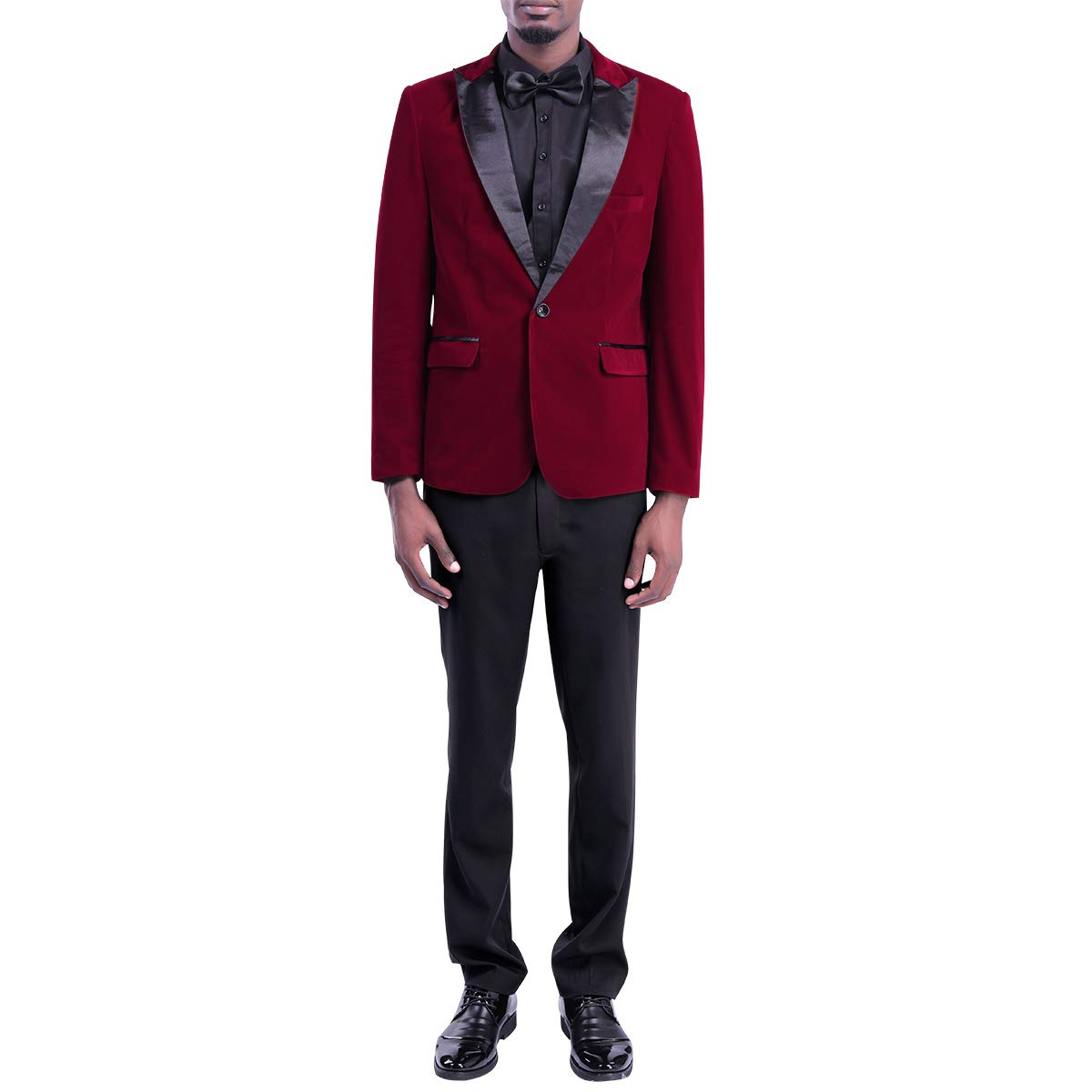 YFFUSHI Mens Dress Suit Blazer 1 Button Peaked Lapel Tuxedo Red